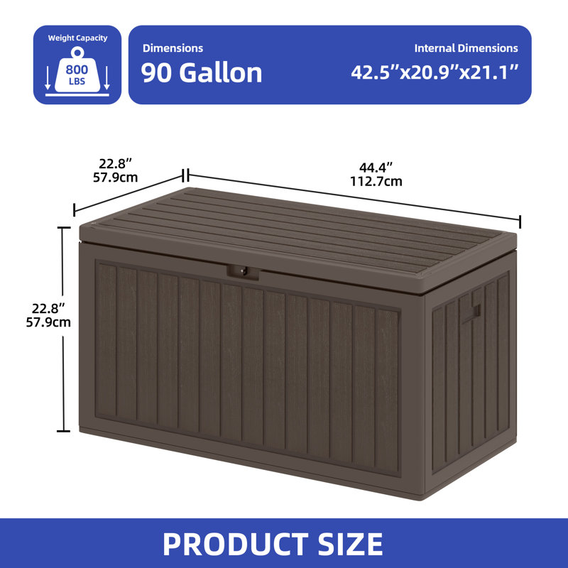 Boîte de rangement verrouillable en résine 90 gallons Edrosie Inc, Brun
