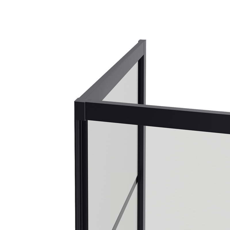 Cabine de douche à cadre noir mat Atlas avec panneau fixe et base inclus