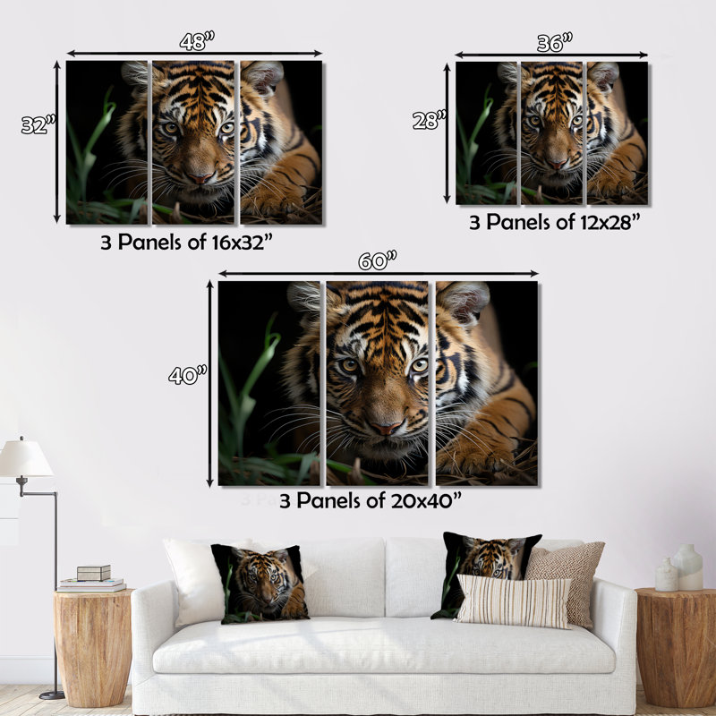 Portrait de tigre brun - art mural tigre, H 16 po x l 32 po x P 1 po, Brown Floater Framed