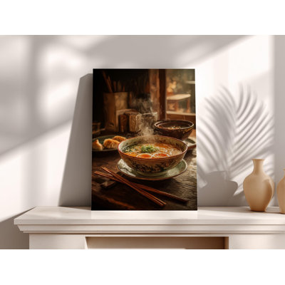 Art mural Ramen Shop, peinture de soupe de nouilles japonaises - décor de cuisine douillette, toile rustique nature morte, impression gastronomique Gyoza pour salle à manger