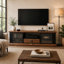 Meuble télé CONSDAN TV Stand pour 50/55/60/65/70 po, console média avec meuble de rangement, console télé Farmhouse