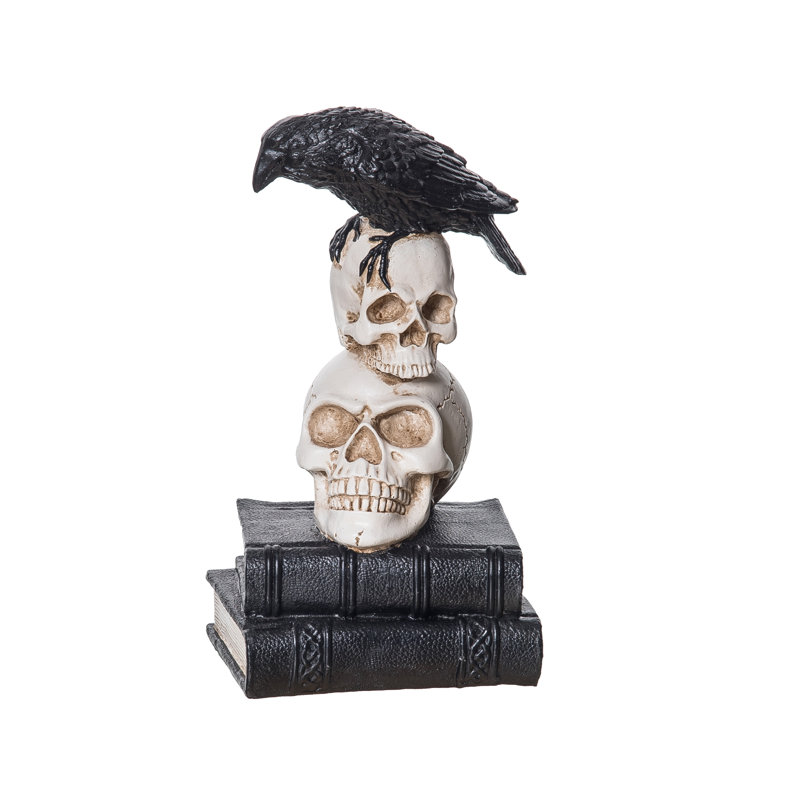 Résine 11,1 po. Halloween squelettes empilés avec livres