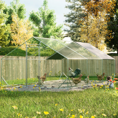 Grand poulailler en métal galvanisé avec bâche de protection contre le soleil et la pluie pour poulets et lapins dans le jardin L 10 pi x l 20 pi l 6,56 po Walk Run Protection imperméable amovible