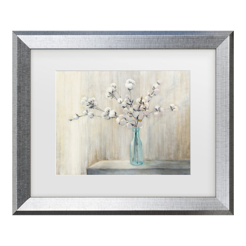 « coton bouquet », reproduction d’art, H 11 po x l 14 po x P 2 po, Cadre argenté, blanc
