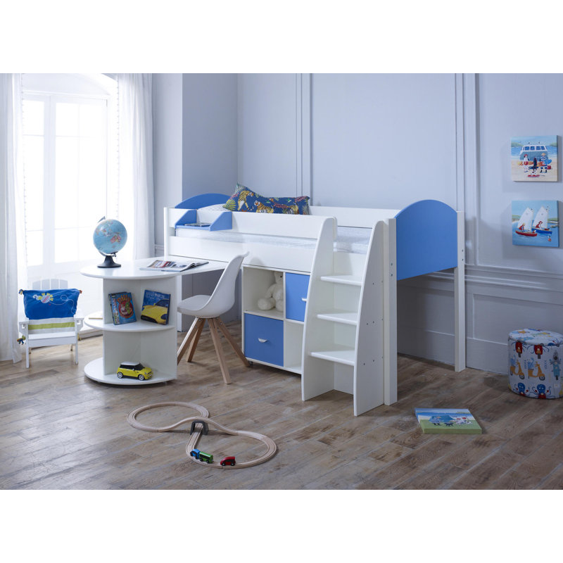 Juliana European Single (90 x 200cm) Mid Sleeper Loft Bed Bed with Built-in-Desk, White/Blue