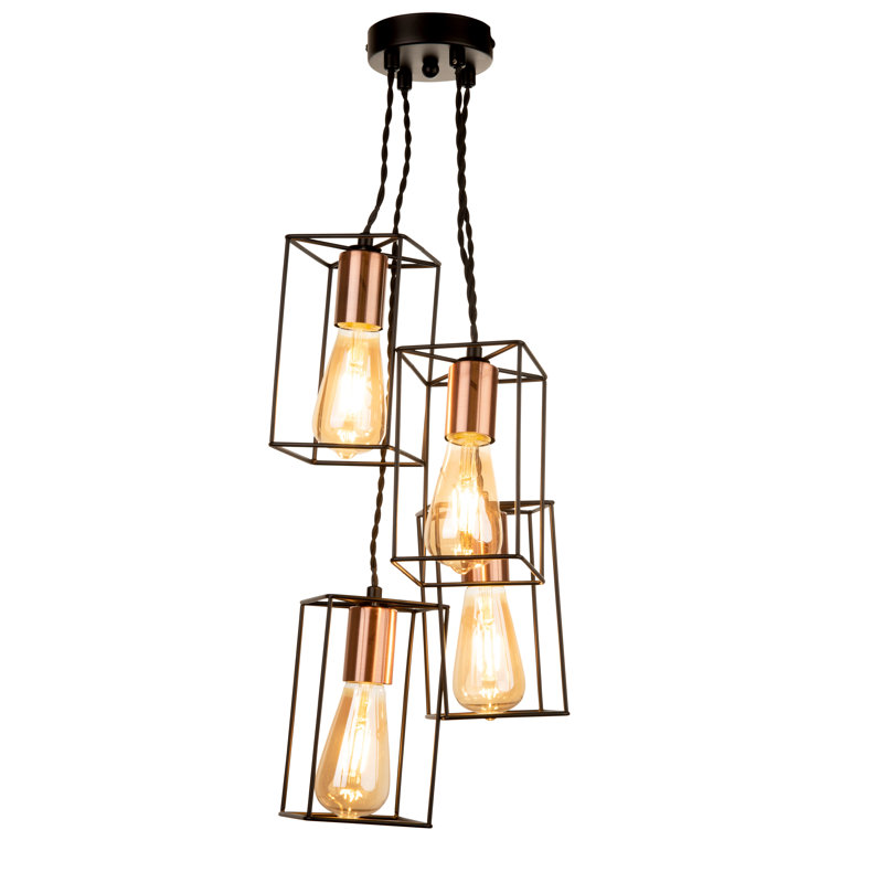 Leatrice 4-Light Industrial Style Cage Black Copper Cluster Pendant