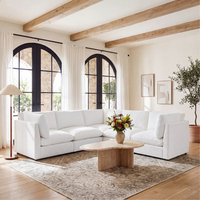 Miloe 5 Piece Chenille Upholstered Sectional Sofa, L-Shaped Modular Couch Sofa For Living Room