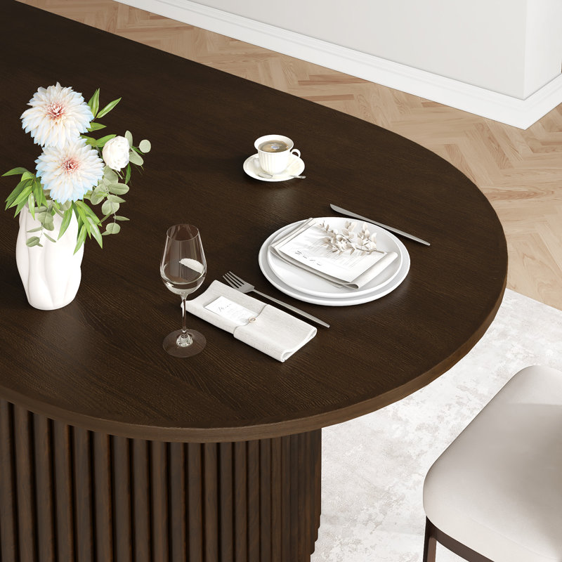 Fohoren Oval Dining Table Double Pedestal Kitchen Table, 79" L x 33.5" W x 30" H, Walnut