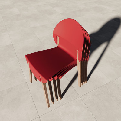 4-Pack Crimson Chairs – Red Oak Wood Legs & PP Seat, Indoor Dining & Living Room Furniture Set