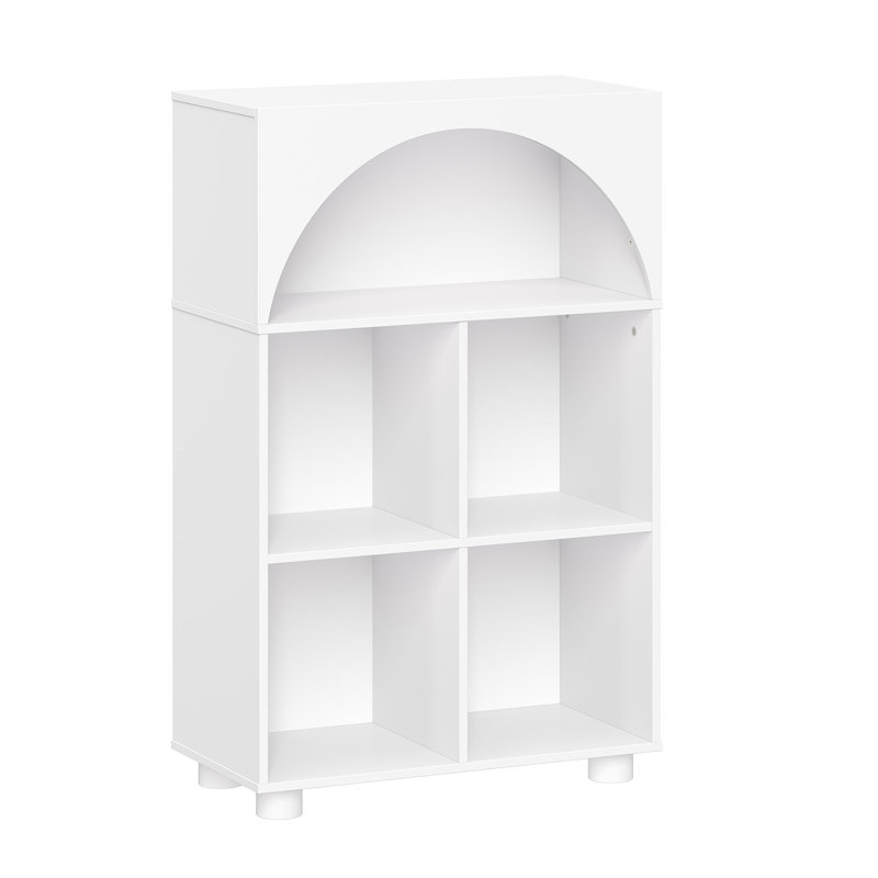 RiverRidge Arched 23" 4 Cubby Entryway Shoe Rack Storage Organizer Cabinet with Shelves - White
