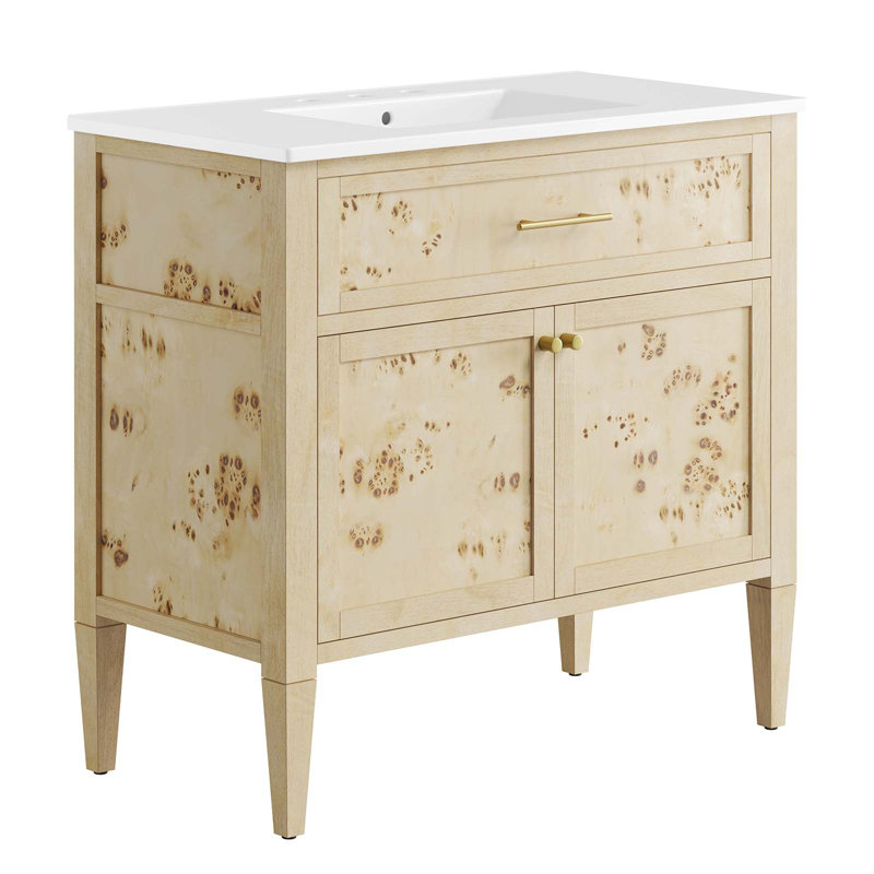 Meuble-lavabo sur pied simple 36 po avec plateau en bois manufacturé Modway Elysian, Blanc, Burl