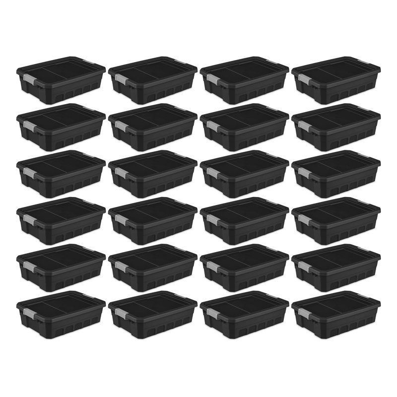 Sterilite Rugged Industrial Stackable Storage Tote w/ Lid, Black, 7.2'' H X 18.3'' W X 25.7'' D