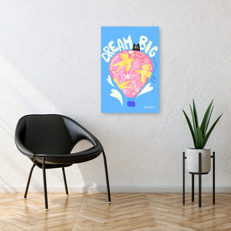«Whimsical Dream Big Balloon» fantaisiste abstrait oiseau contemporain, paysage, paysage, impression murale