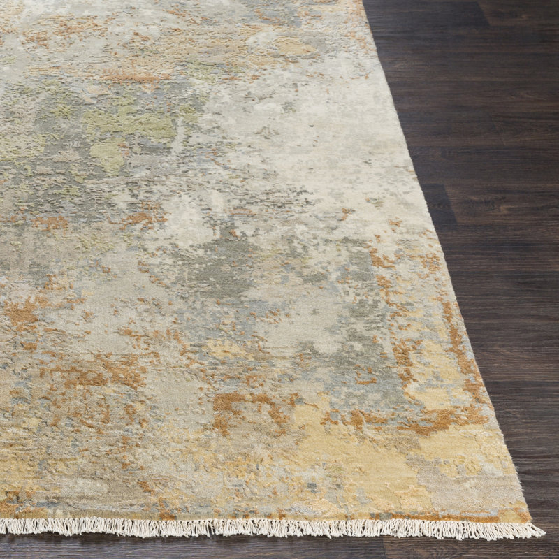 Colaba Distressed Abstract Sage, Olive 6' x 9' Area Rug, Rectangle 2' x 3'