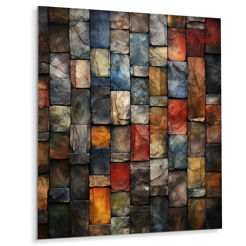 Tiles colorées de couleurs de la terre I - art mural en métal abstrait, H 32 po x l 24 po x P 1 po