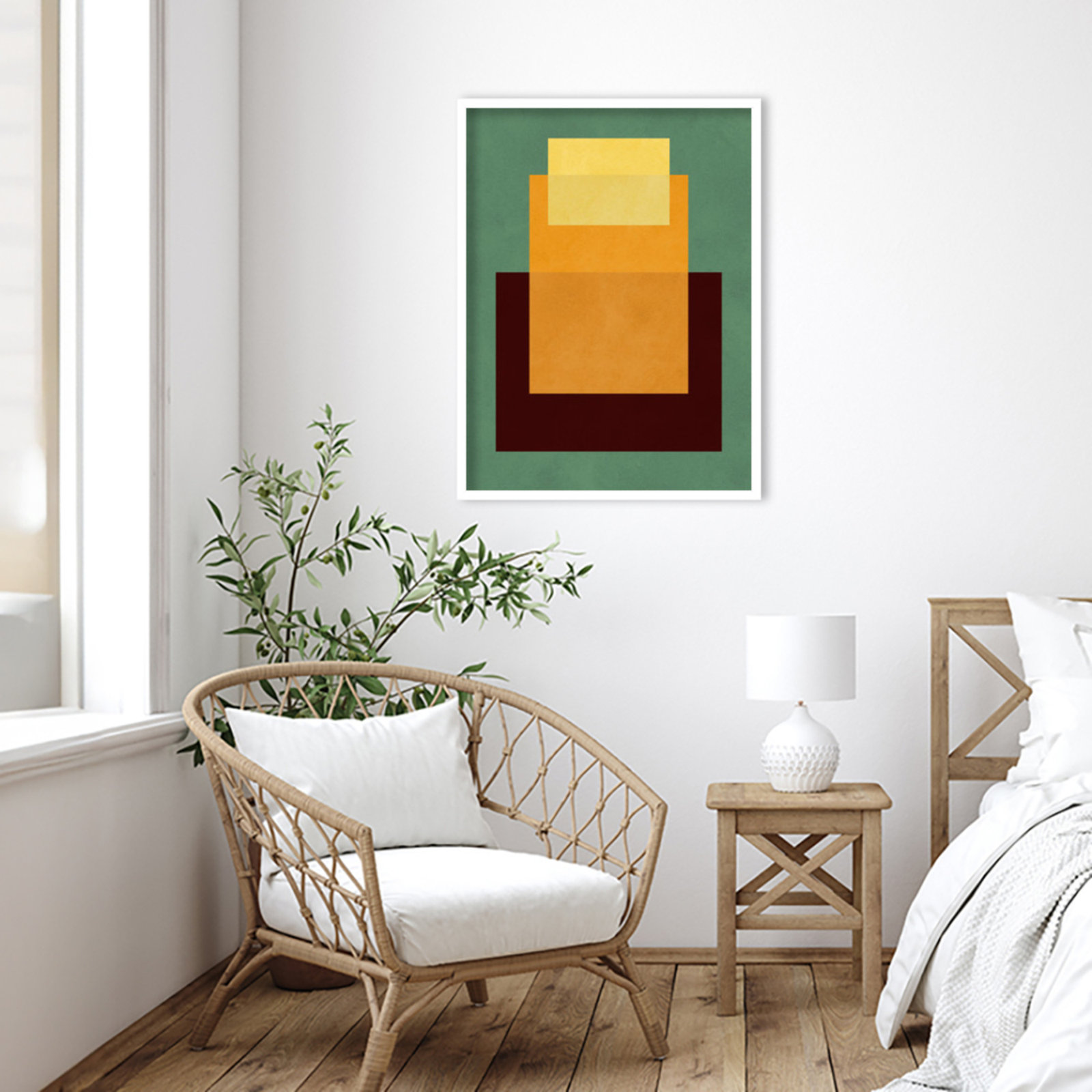 Overlapping Geometry 10 Print, 33" H x 25" W, Green/Orange, White
