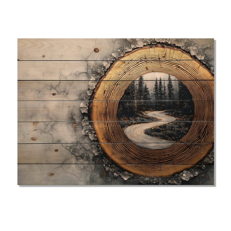 Forêt foncée liquide Gem River IV - Art mural en bois de forêt - sur bois de pin naturel, H 34 po x l 44 po