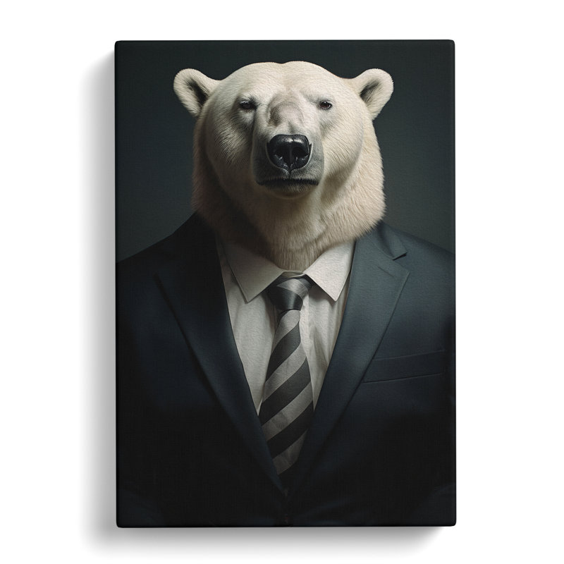 Polar Bear In A Suit Painting No.3 - Single Picture Frame Print, 50cm H x 35cm W x 3cm D