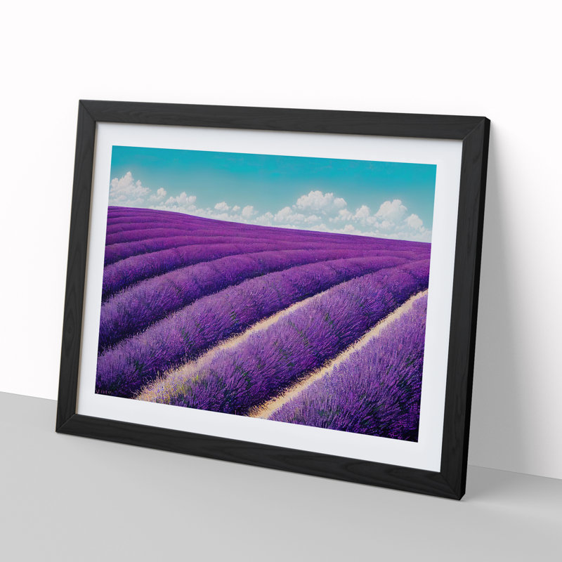 XH1022-2976X Effervescent Lavender Flower Field - Single Picture Frame Painting, 34cm H x 46cm W x 2cm D, Black 