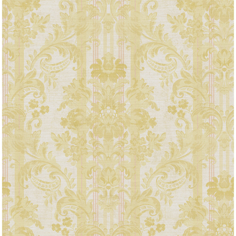 Papier peint rayé damassé Seabrook Designs, Rosé