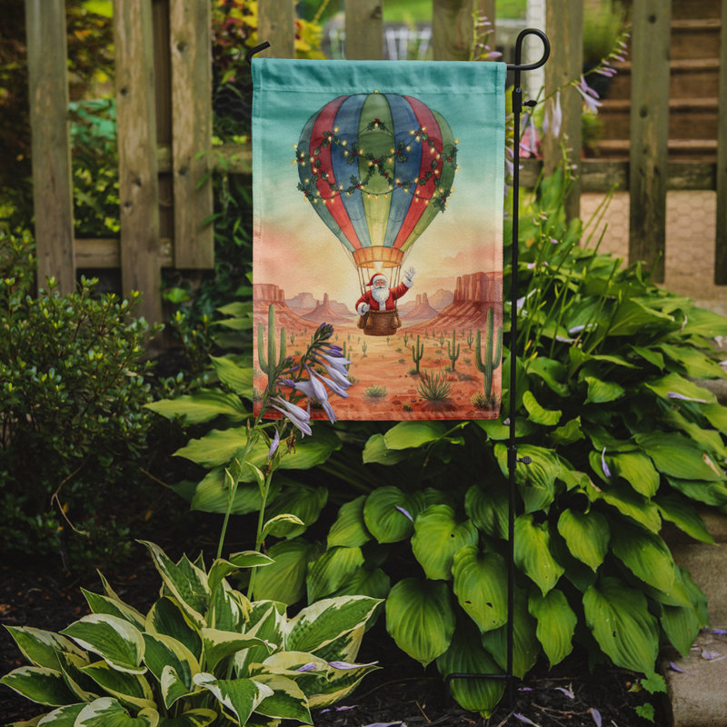 Drapeau de père Noël avec montgolfière, Taille du jardin, Santa with a Hot-Air Balloon