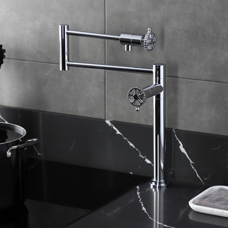 Kingston Brass Fuller Two-Handle 1-Hole Deck Mount Pot Filler Faucet, Polished Chrome