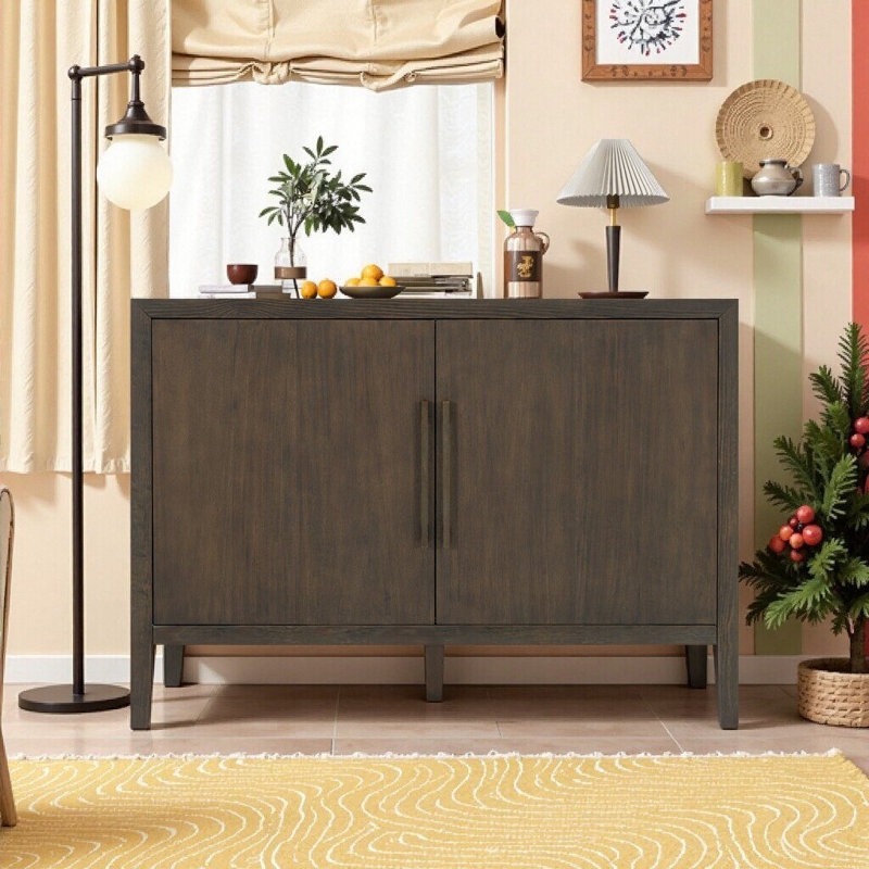 47.25-Inch Sideboard With Pine Veneer, Double Doors, Adjustable Feet, 200lbs Weight Capacity, Dark Brown