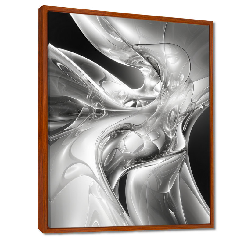 Grey Black Abstract Steel Serenade I - Abstract Print Wall Art Living Room, Brown Floater Framed Canvas, 20" H x 12" W x 1" D