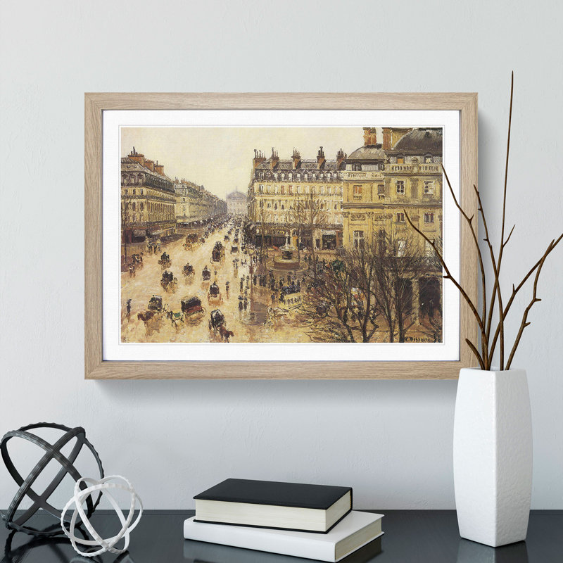 French Theatre in the Rain by Camille Pissarro - Picture Frame Painting, 27cm H x 36cm W x 2cm D, Oak Framed