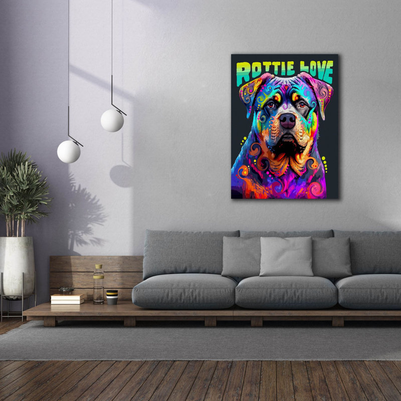 «Rottie Love» par Dean Russo, art mural sur toile, H 54 po x l 40 po