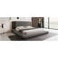 Lit plateforme tapissier de plancher avec tête de lit en bois allongée et tablette de chevet, aucun sommier nécessaire, très grand, gris