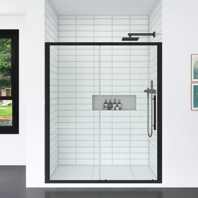 Double porte de douche coulissante avec verre trempé et poignée en acier inoxydable