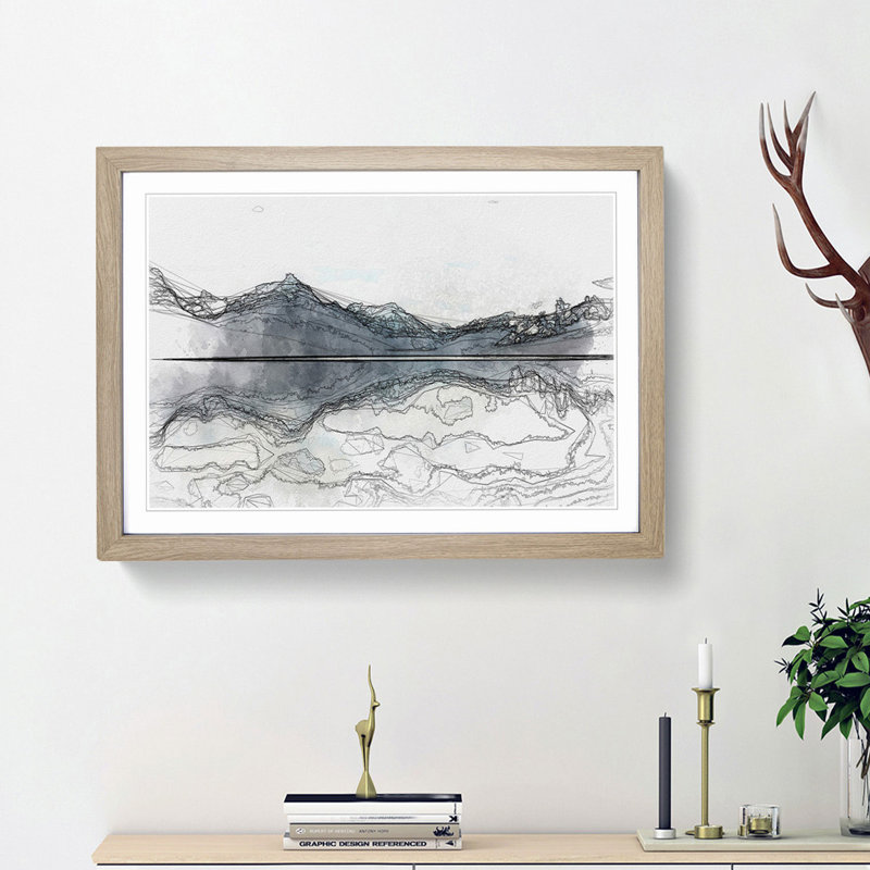 Lake McDonald Montana in Abstract - Picture Frame Graphic Art Print, 48cm H x 65cm W x 2cm D, Oak Framed