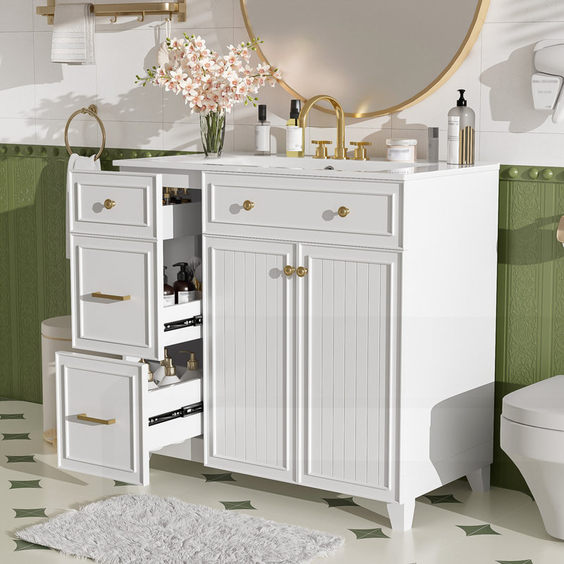 Meuble-lavabo 36 po avec lavabo en céramique, Blanc