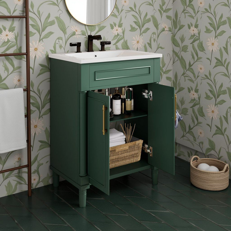 Meuble-lavabo de 24 po avec lavabo demi-lune et armoire de rangement réglable?, Vert