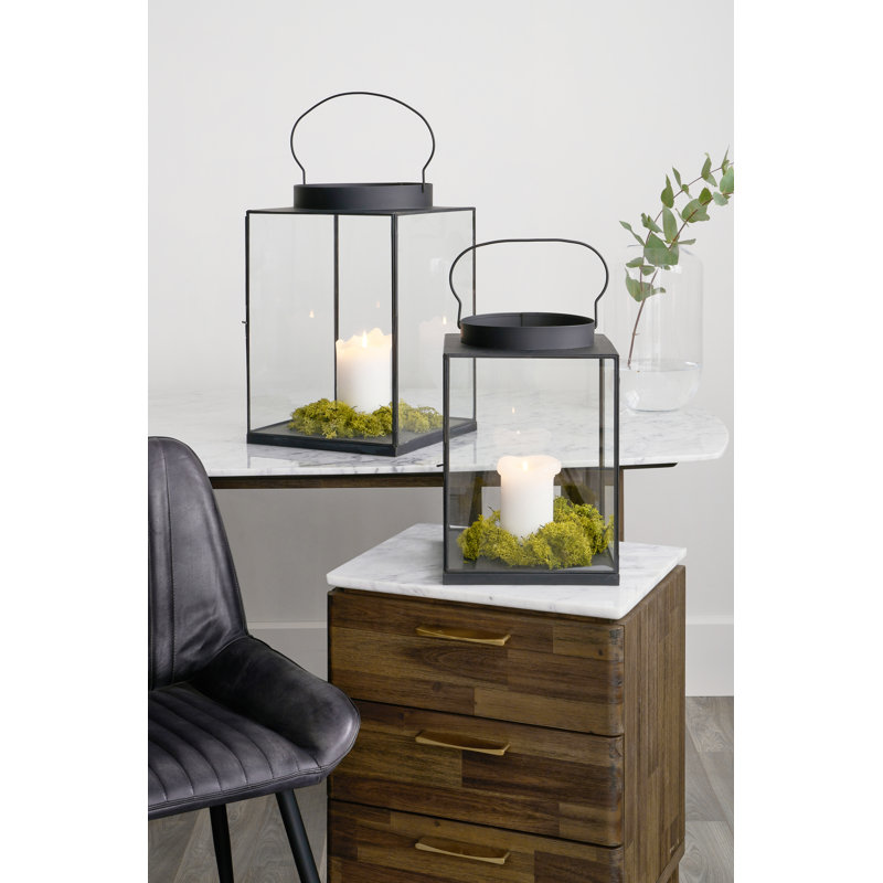 Metal Tabletop Lantern, 45cm H x 30cm W x 30cm D, Matt Black