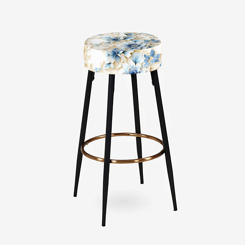 White And Blue Damask Facade Splendour - Floral Bar Stools Set Of 2