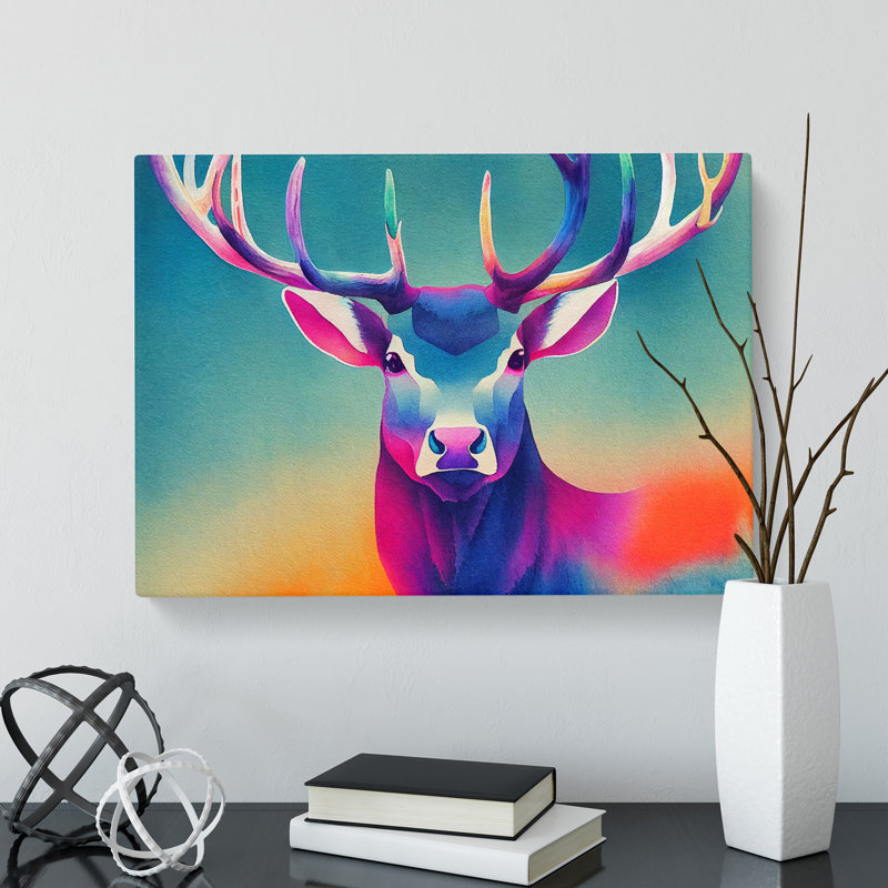 Watercolour Stag Deer Vol.4 Abstract - Wrapped Canvas