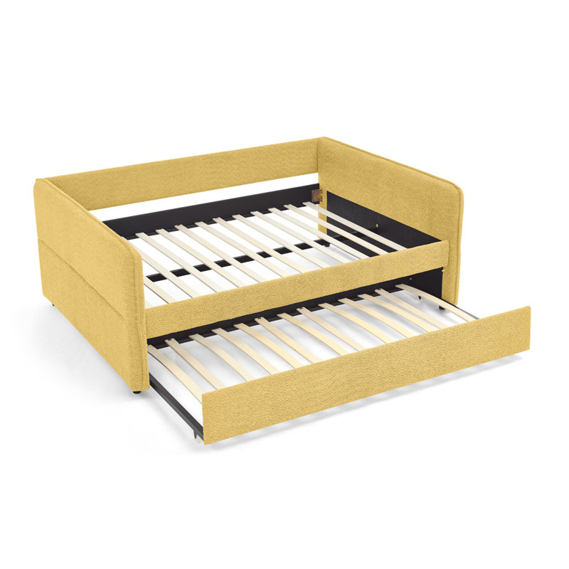 Full Size Daybed with Twin Size Pop-up Trundle Upholstered Tufted Sofa Bed, Full/Double, Yellow