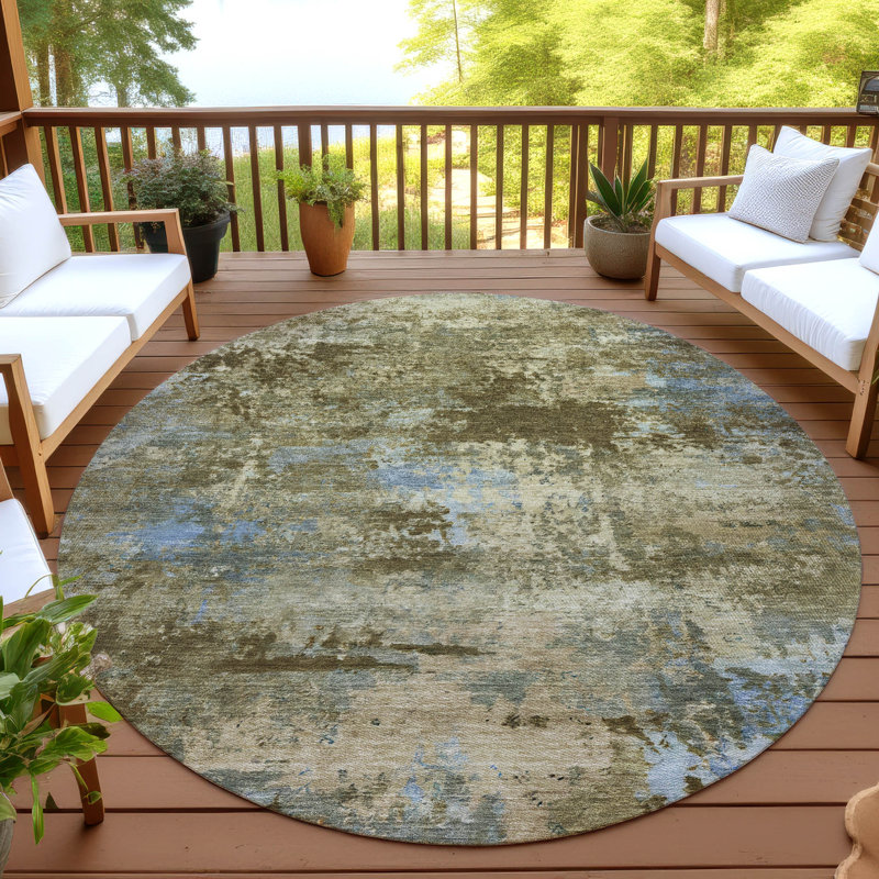 Tapis abstrait intérieur / extérieur lavable à la machine Kerwin ACN2370, Rond 8 pi