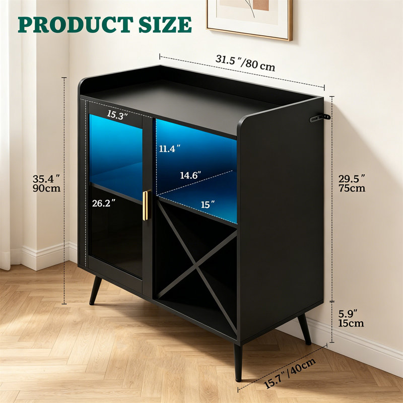 Wine Bottle & Glass Rack Black, 90 80 40
