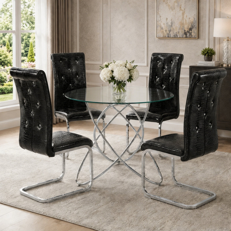 Ensemble de salle à manger 5 pièces Brett Modern Glam, Black