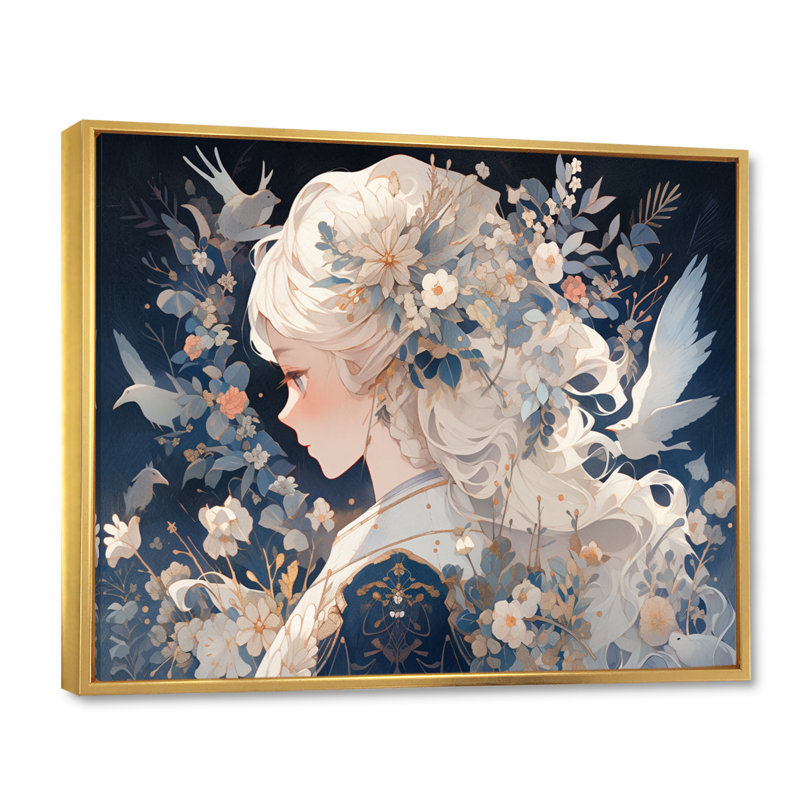 Personnage d'anime blond sur toile, H 30 po x l 40 po x P 1,5 po, Cadre flottant doré