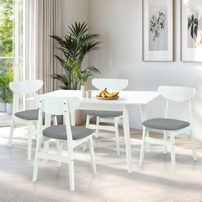 5 Piece Dining Table Set, 4 Solid Wood Yumiko Chairs w Extendable Rectangular Dining Table, Kitchen Set for Four, Dining Room Set