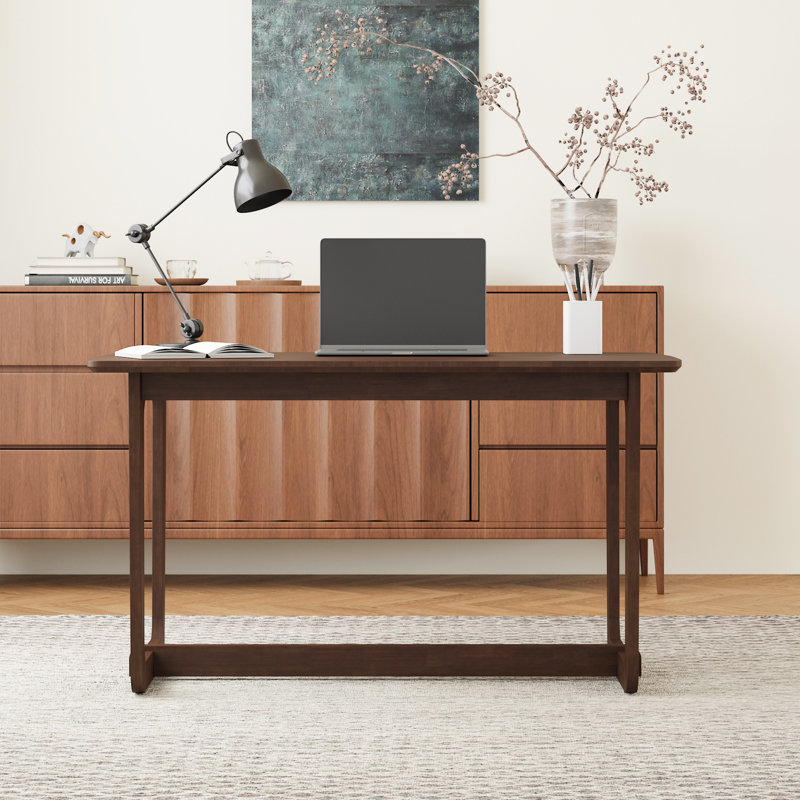 Elegant Light Coffee Rubberwood Console Table,Rounded Corners With Foot Pads