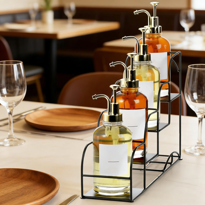 Support de rangement pour bouteilles à 4 niveaux, tablette de rangement en métal pour sirop, vin, jus et condiments de cuisine, présentoir peu encombrant avec base antidérapante