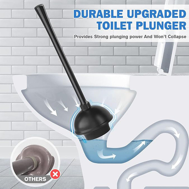 Black 2-in-1 Toilet Brush and Plunger Set with Ventilated Holder