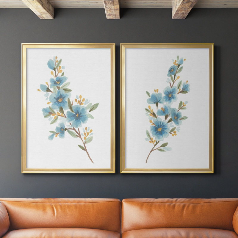 Wildflower Sprig I - ensemble de 2 reproductions d'art sur toile encadrées, Or, H 24,5 po x l 37 po x P 1,25 po