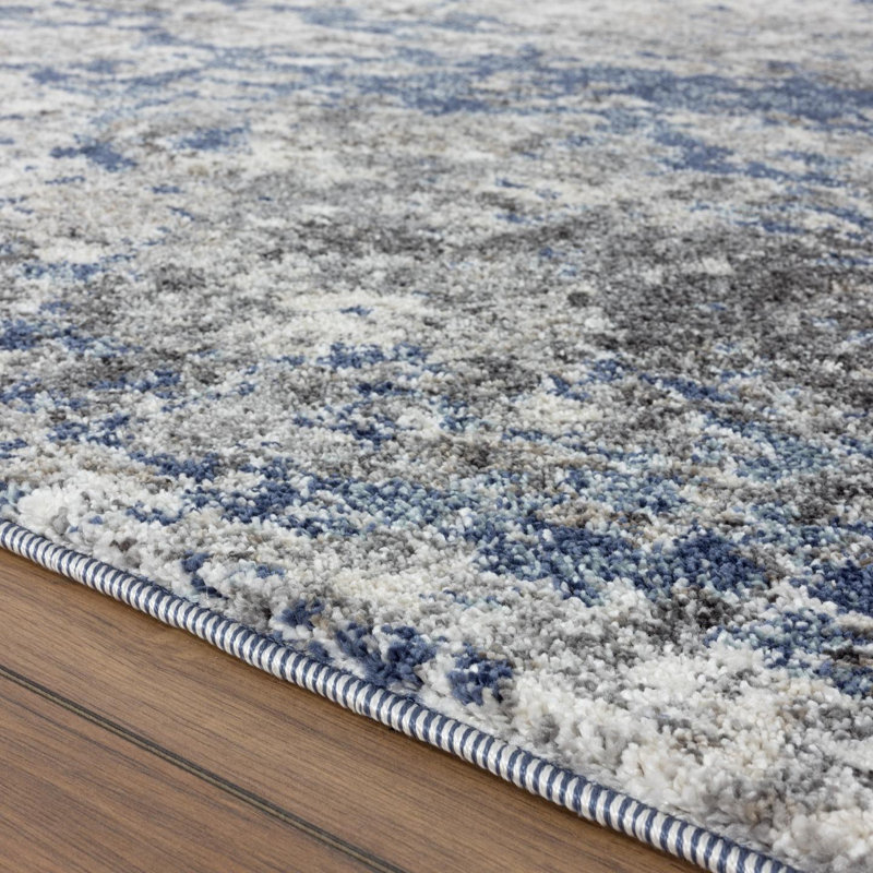 Tapis bleu en polypropylène tissé à la machine Alga, Rectangle 8 pi x 10 pi
