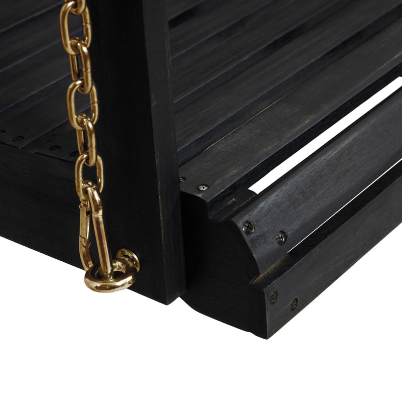 Dark Grey Porch Swing With Wood Frame, Comfortable Slat Seating Swing, Built Solid Wood, Breathable Seat